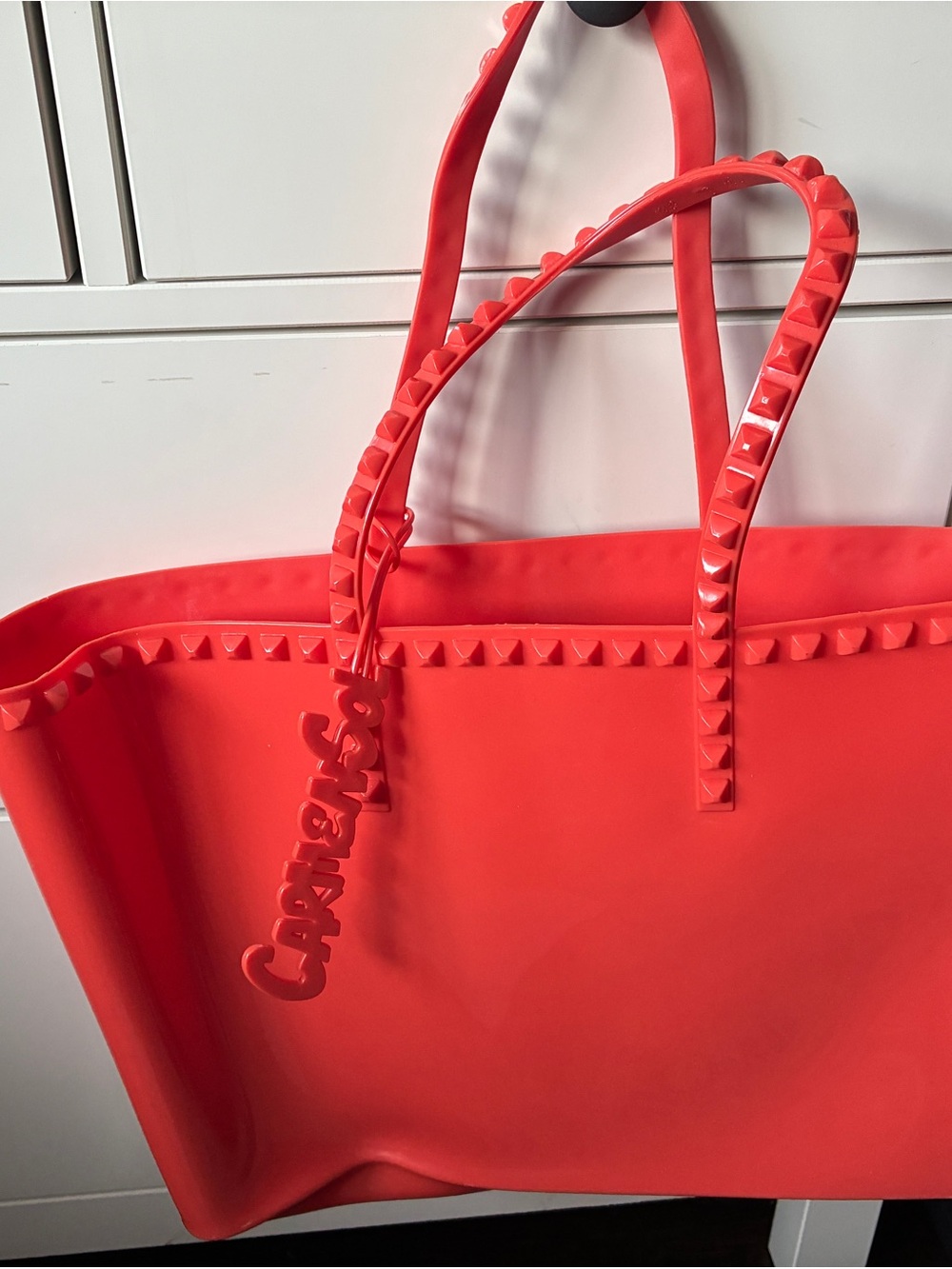 Coral Stud-Trim Tote with Logo Charm